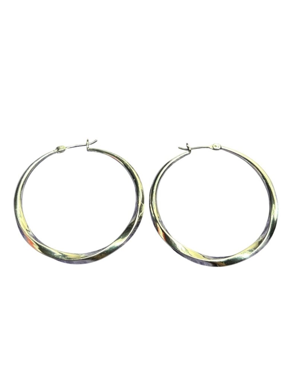 Silvertone Twisted Hoop Earrings 1.75 inches